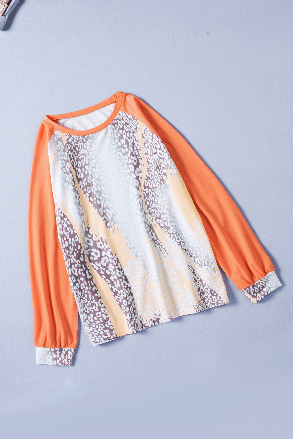 Orange Snakeskin Print Raglan Long Sleeve Plus Size Top