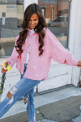 Chaqueta vaquera con botones y estampado de estrellas rosas