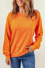 Orange Plain Crew Neck Pullover Sweatshirt