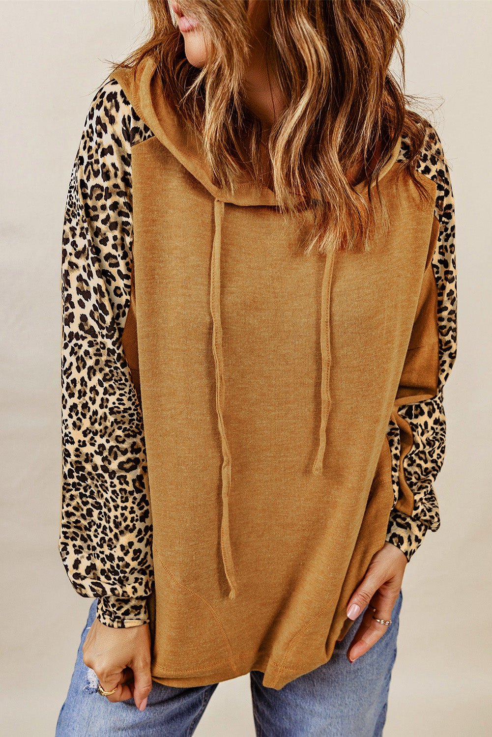 Orange Leopard Patchwork Pullover Hoodie