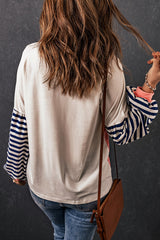 Pink Color Block Bubble Striped Sleeve Top