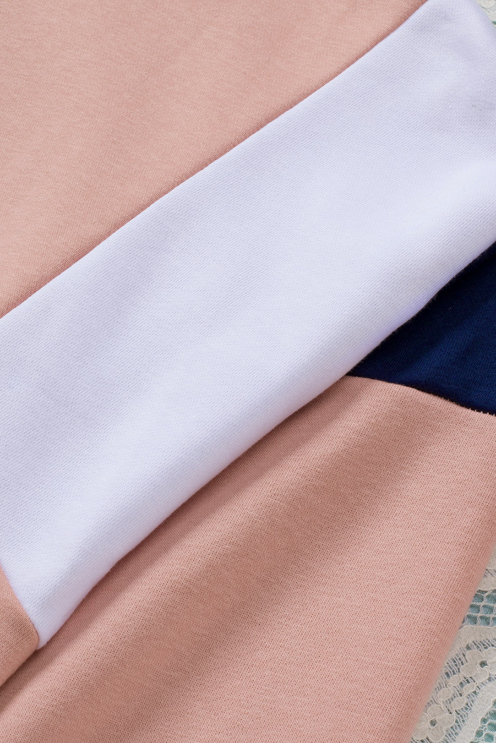 Pink Color Block Patch Bicep Quarter Zip Sweatshirt