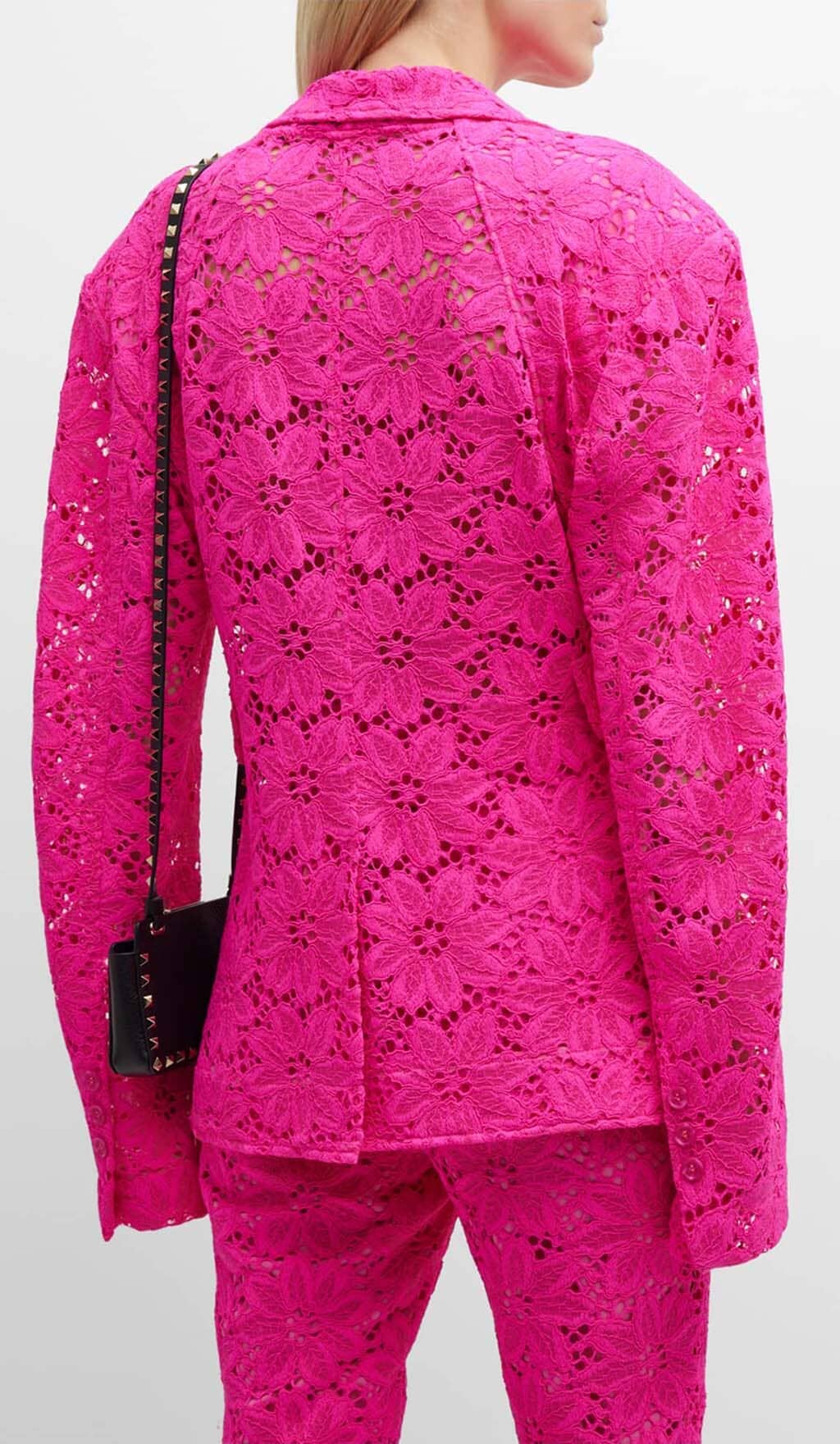 FLORAL-EMBROIDERED LACE TWO-PIECE SUIT IN PINK