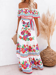 Floral Print One-shoulder Mopping Dress