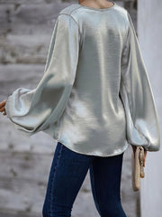 Long Sleeve Loose V-neck Solid Blouse