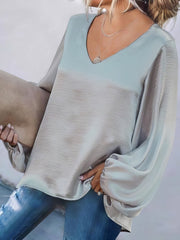 Long Sleeve Loose V-neck Solid Blouse