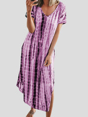 Loose Tie-Dye Printed V-Neck Split Dress