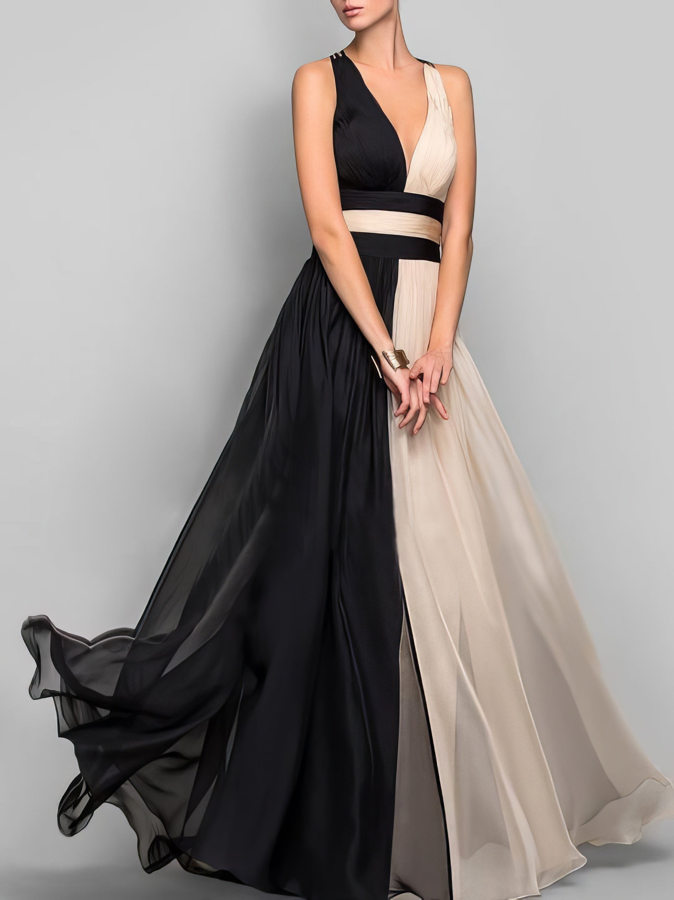Sleeveless Colorblock High Waist Queen Dress
