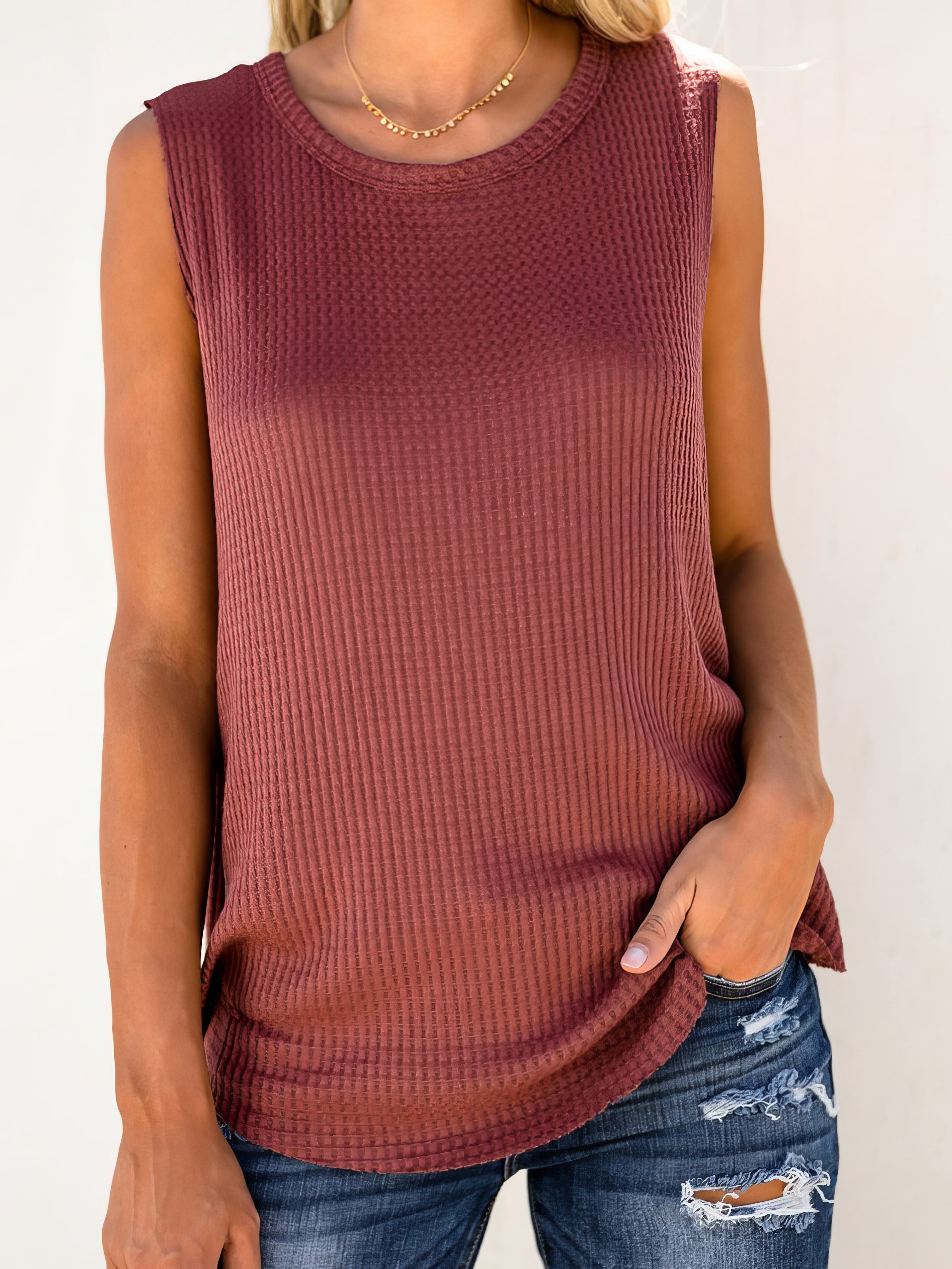 Solid Round Neck Sleeveless Top Vest