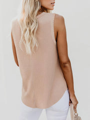 Solid Round Neck Sleeveless Top Vest