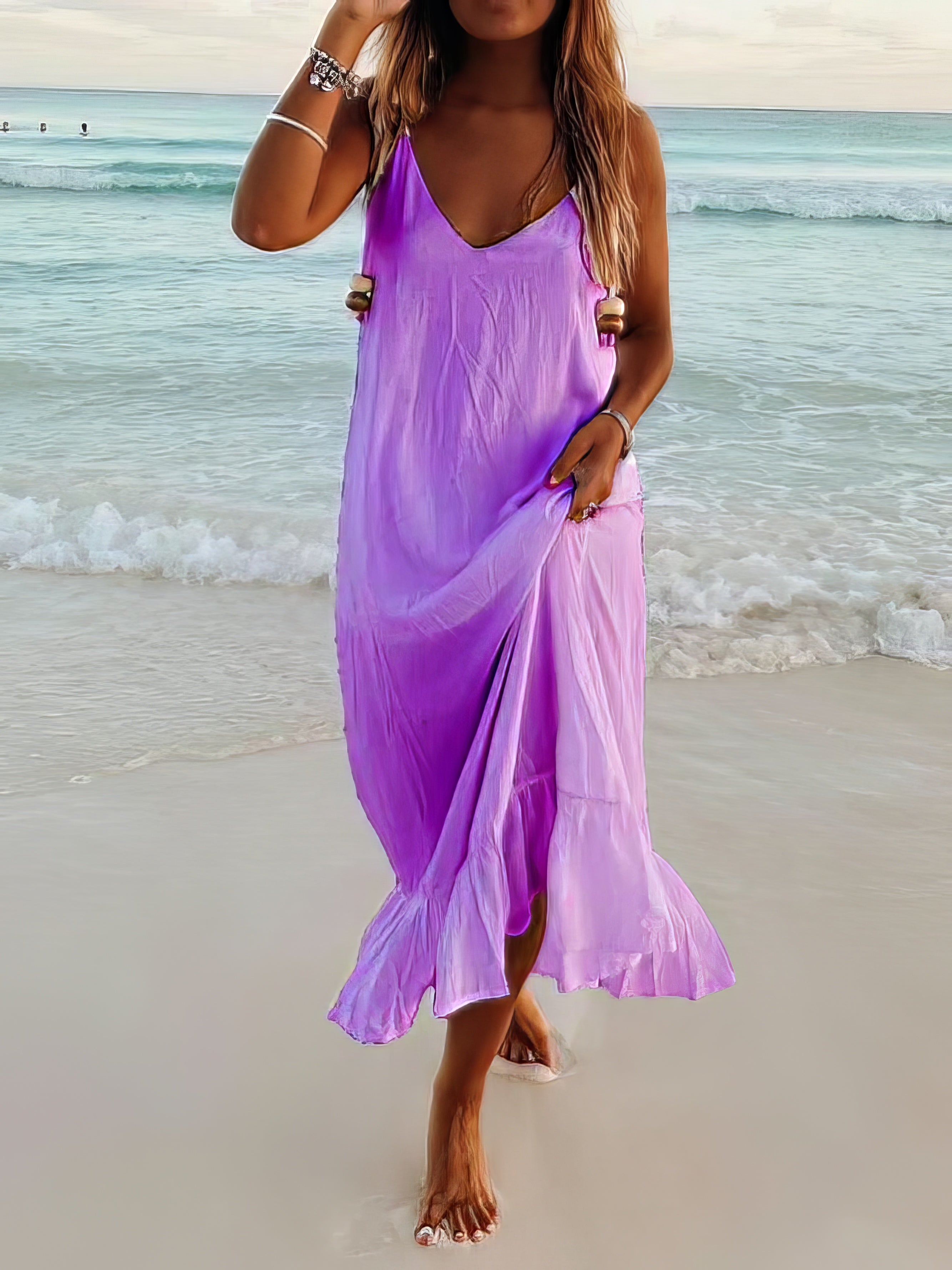 V-Neck Sleeveless Beach Resort Boho Dress