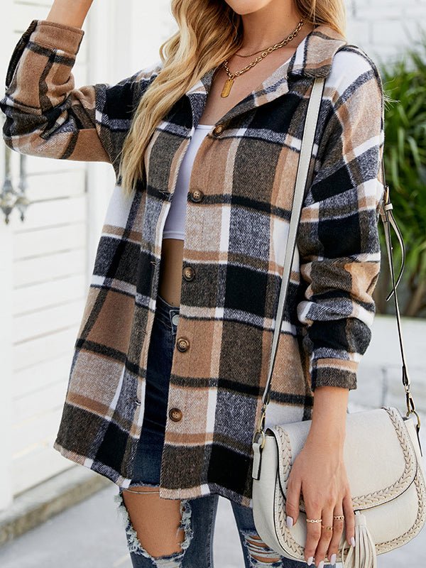 Long Sleeve Plaid Wool Medium Long Blouse