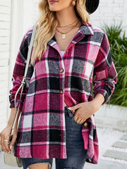 Long Sleeve Plaid Wool Medium Long Blouse