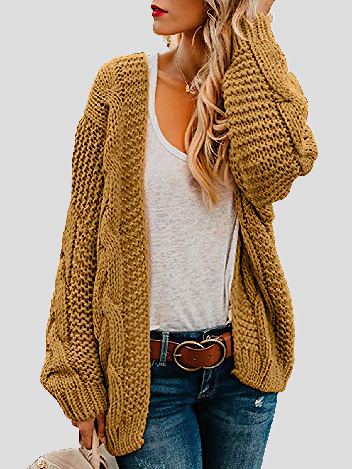 Loose Solid Twist Knit Casual Cardigan