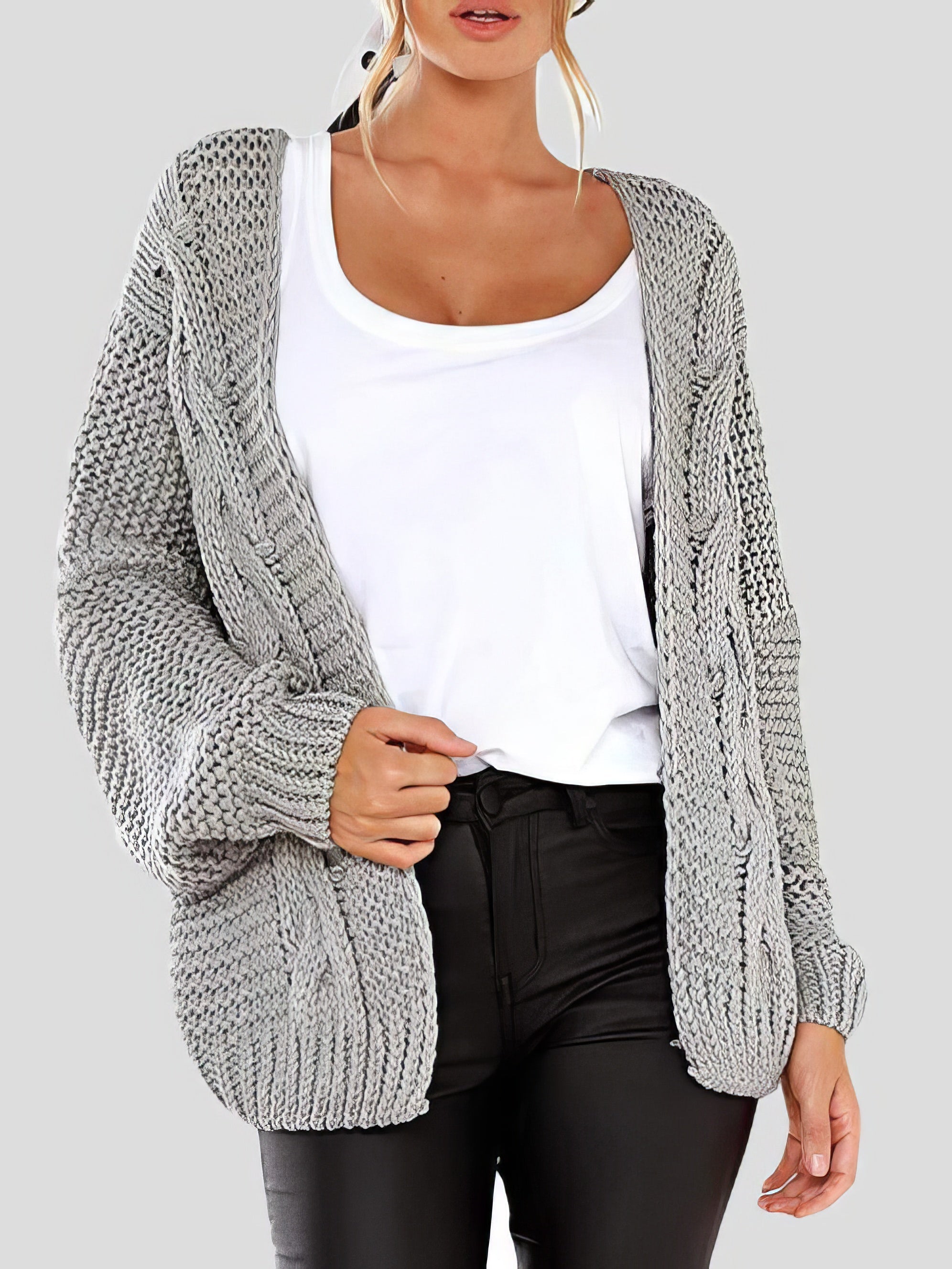 Loose Solid Twist Knit Casual Cardigan