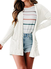 Solid Loose Knitted Long Sleeve Sweater Cardigan