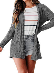 Solid Loose Knitted Long Sleeve Sweater Cardigan