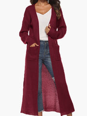 Solid Pocket Slit Long Sweater Cardigan