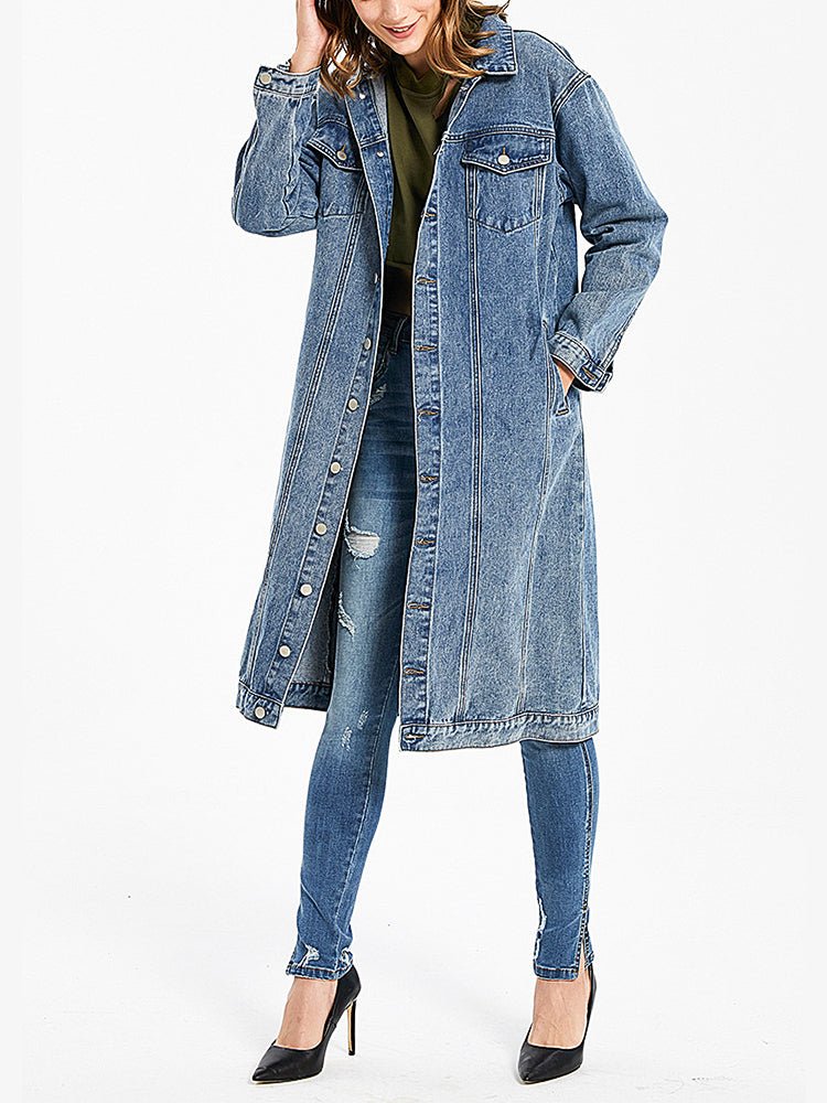 Denim Long Sleeve Single Breasted Coat