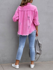 Medium Long Tattered Loose Denim Coat