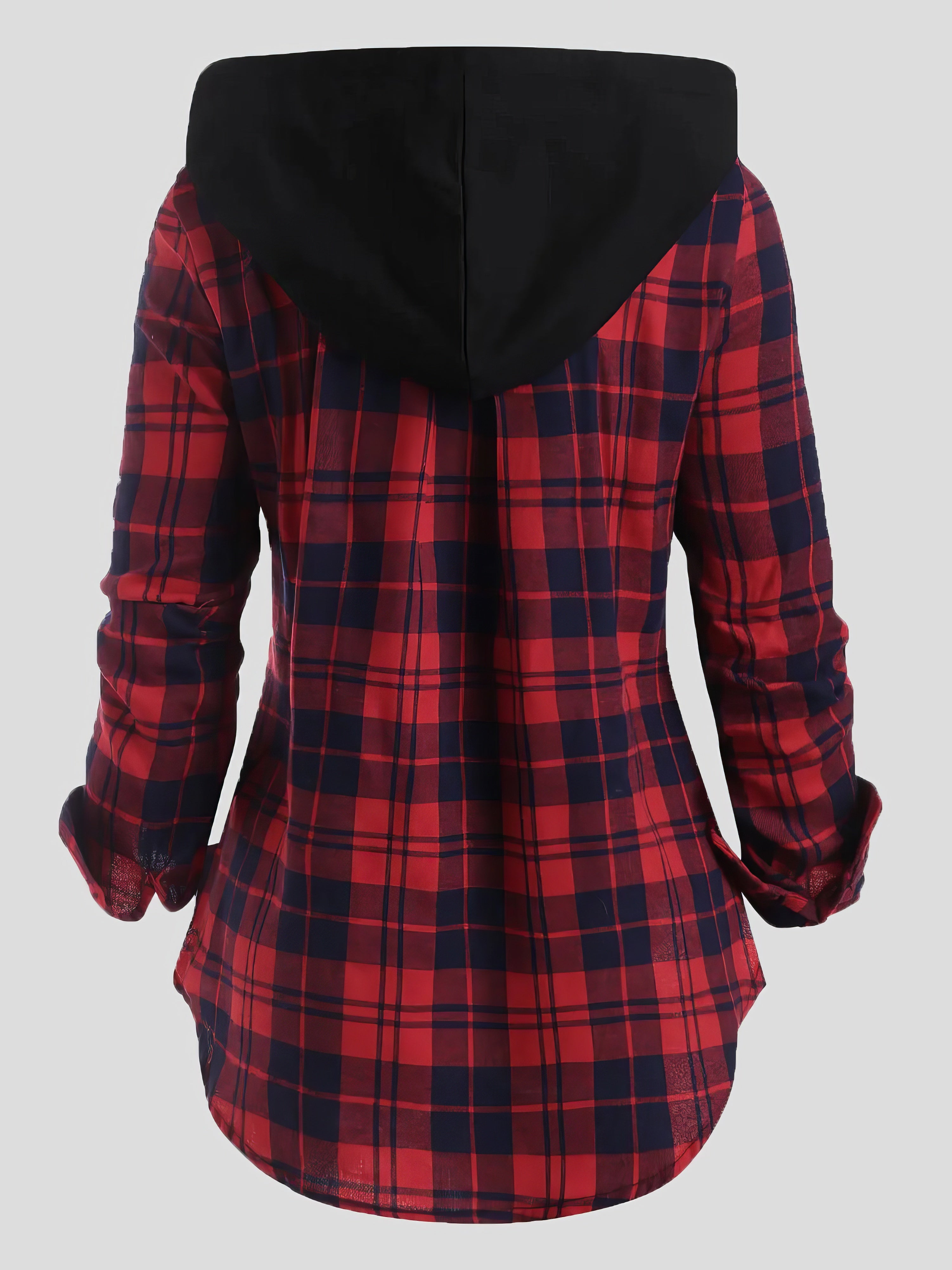 Plaid Pocket Zipper Long Sleeve Hooded Coats