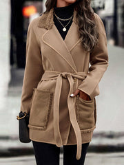 Solid Woolen Lapel Coat