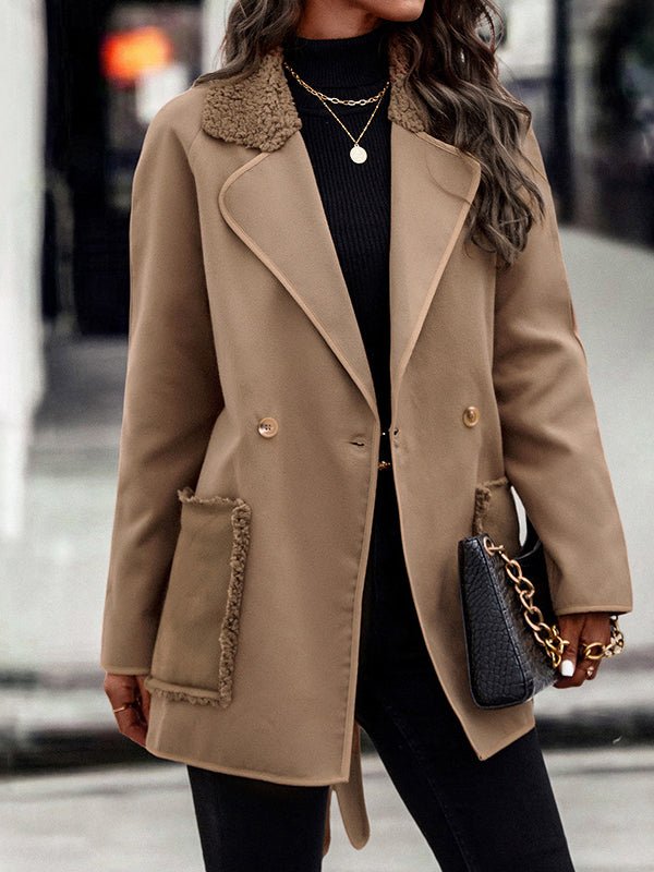 Solid Woolen Lapel Coat