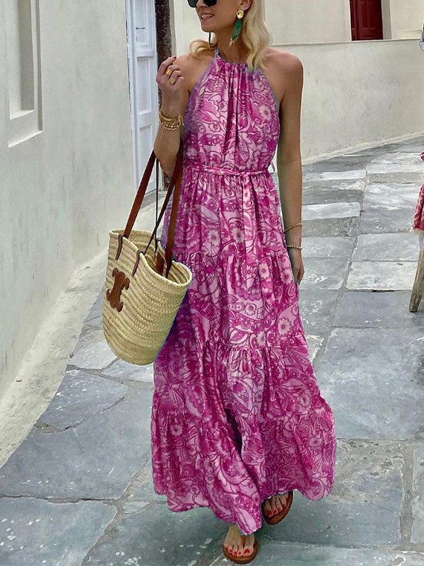 Boho Print Halterneck Sleeveless Dress