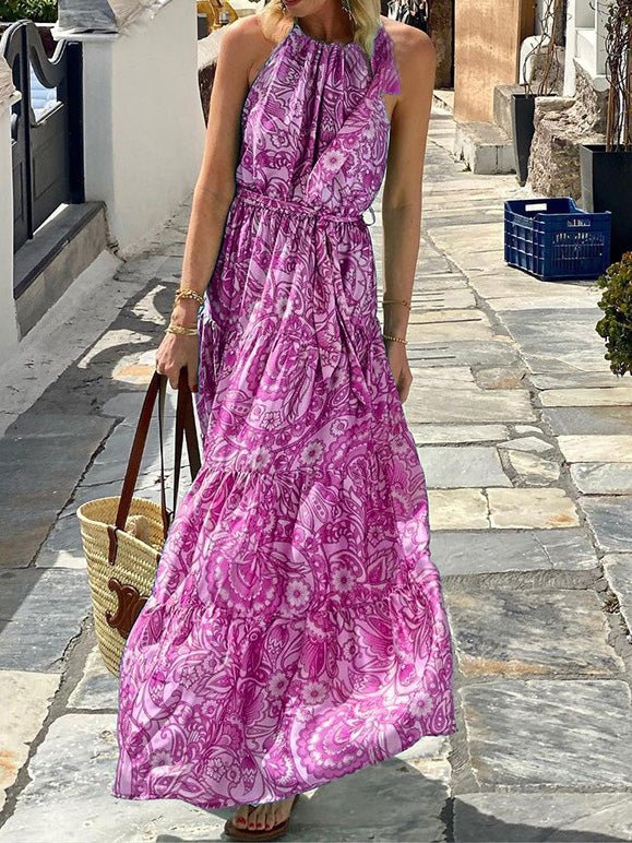 Boho Print Halterneck Sleeveless Dress