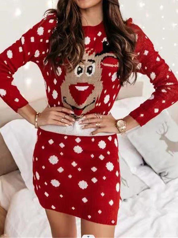 Casual Christmas Print Long Sleeve Dress