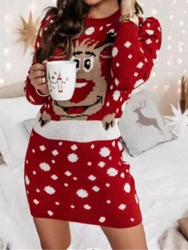 Casual Christmas Print Long Sleeve Dress