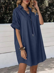 Casual Lapel Short Sleeve Denim Dress