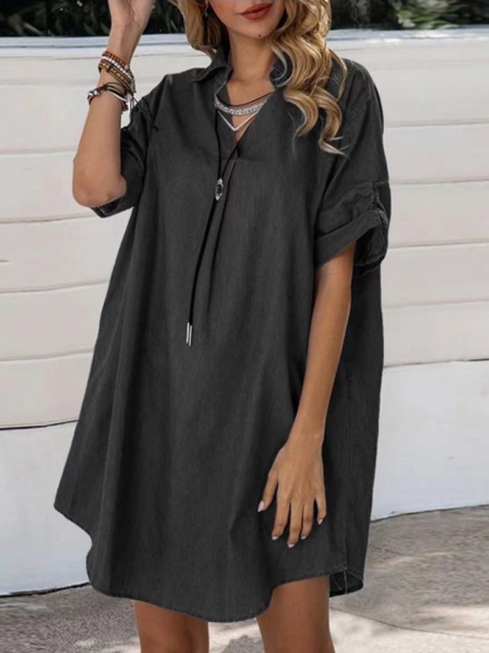 Casual Lapel Short Sleeve Denim Dress