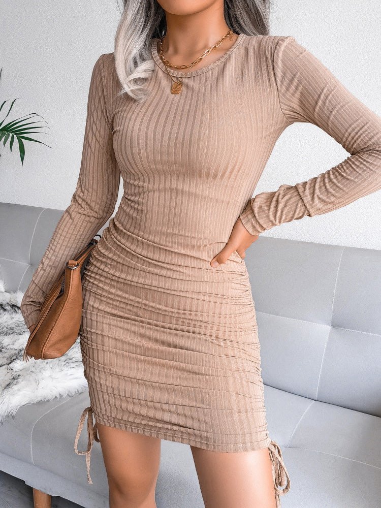 Drawstring Tie Pit Knit Long Sleeve Bodycon Dress