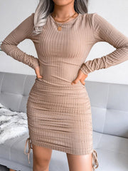 Drawstring Tie Pit Knit Long Sleeve Bodycon Dress