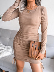 Drawstring Tie Pit Knit Long Sleeve Bodycon Dress