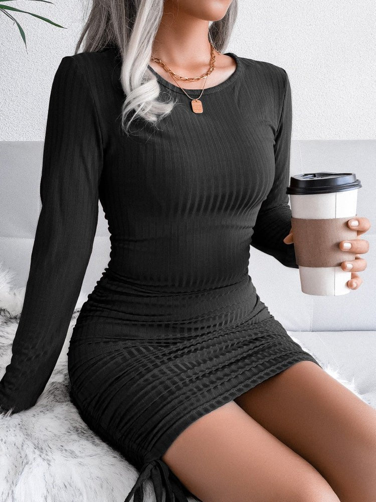 Drawstring Tie Pit Knit Long Sleeve Bodycon Dress