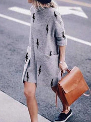 Fashion Loose High Collar Printed Mini Dress