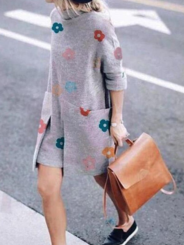 Fashion Loose High Collar Printed Mini Dress