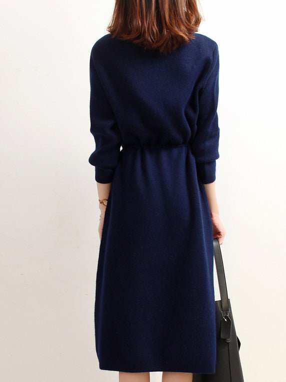 High Neck Elastic Waist Pocket Knit Dress