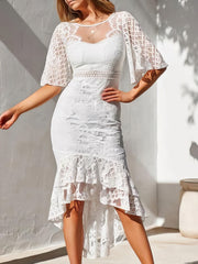 Lace Mid-Sleeve Slim-Fit Mermaid Dress