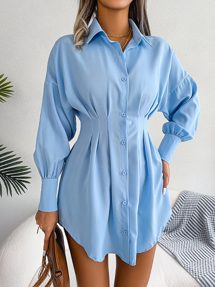 Lantern Sleeve Waist Asymmetric Mini Dress