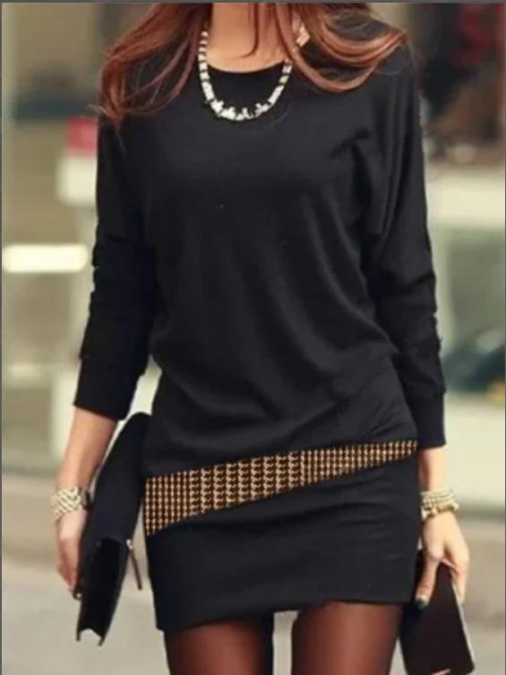 Loose Round Neck Bat Long Sleeve Dress