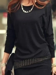 Loose Round Neck Bat Long Sleeve Dress