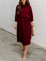 Round Neck Lace-Up Long Sleeve Dress