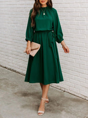 Round Neck Lace-Up Long Sleeve Dress