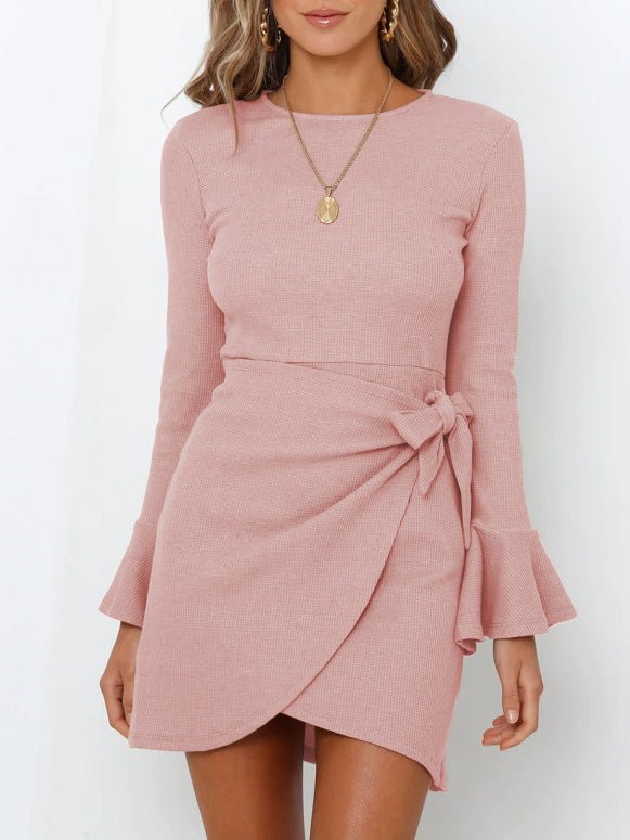 Ruffled Long Sleeve Slim Fit Mini Dress