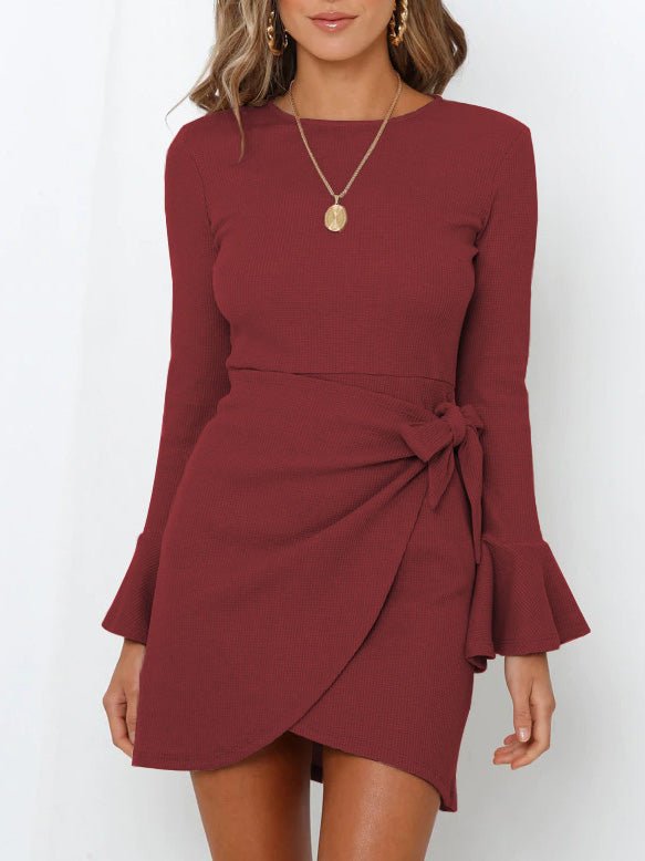 Ruffled Long Sleeve Slim Fit Mini Dress