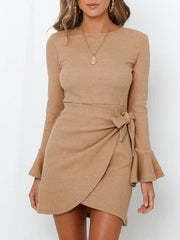 Ruffled Long Sleeve Slim Fit Mini Dress