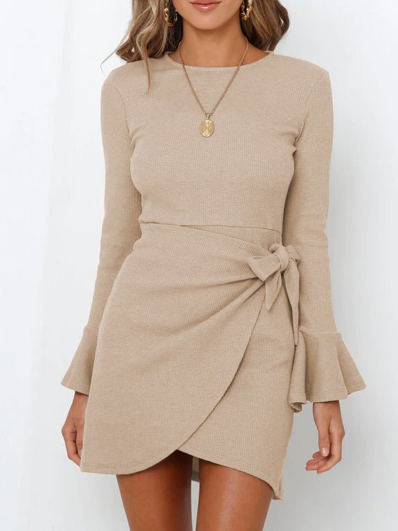 Ruffled Long Sleeve Slim Fit Mini Dress